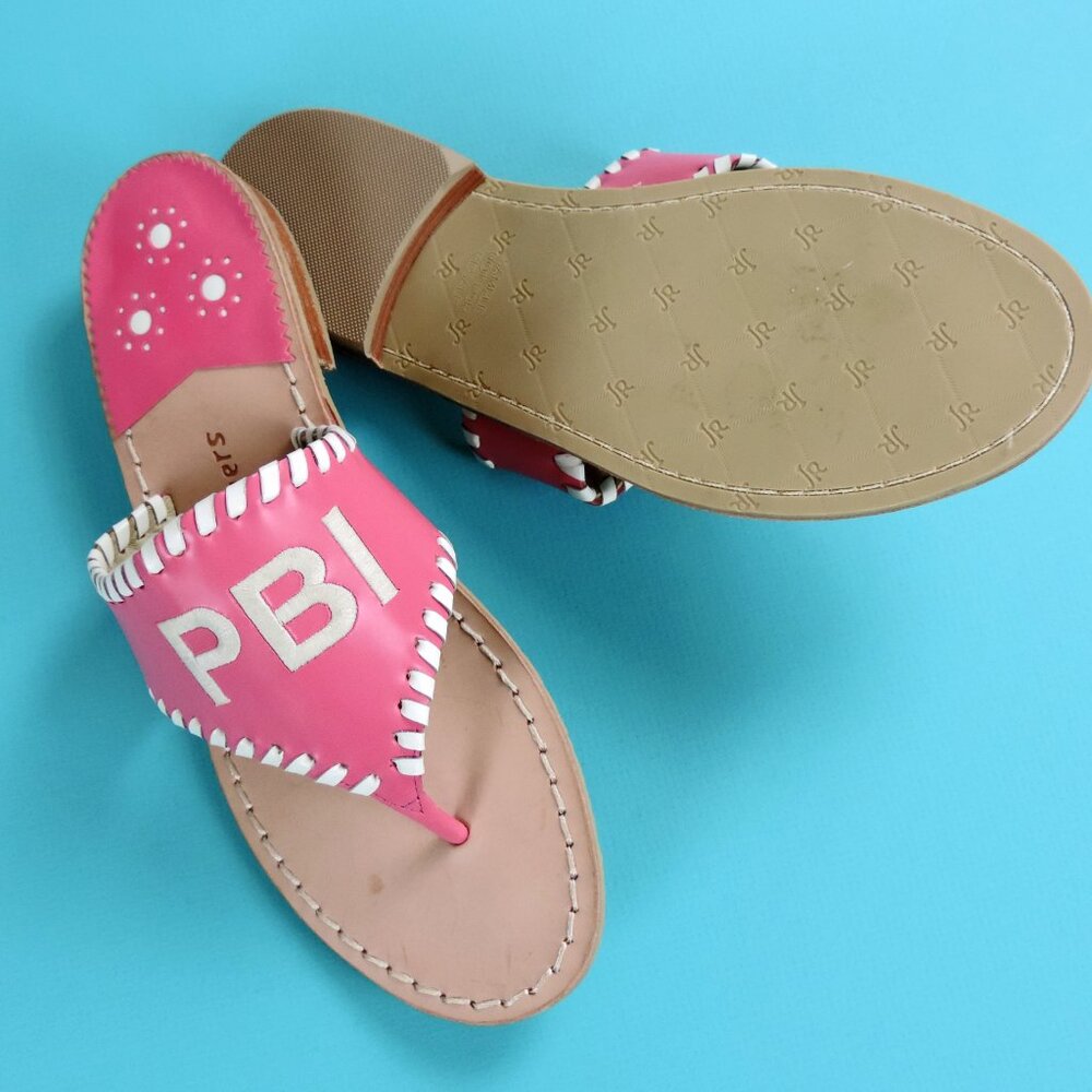 Jack Rogers Palm Beach Sandals Palm Beach Airport Code PBI Pink Size 7 NWOB - Picture 2 of 3